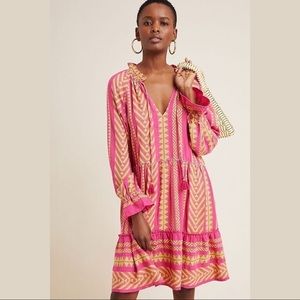 Anthropologie Pink and Yellow Patterned Dress